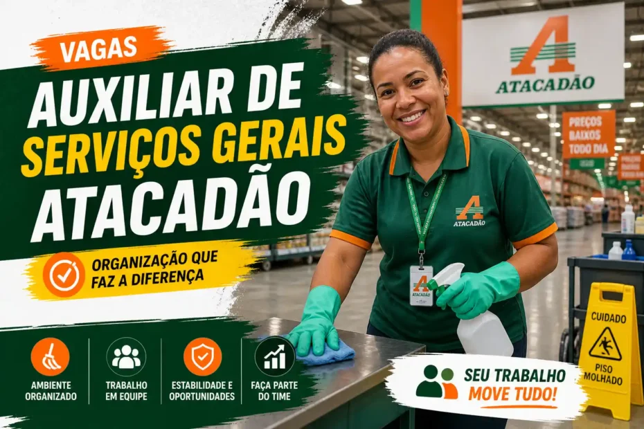 mulher trabalhando de Auxiliar de Serviços Gerais no atacadão